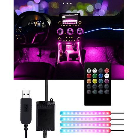 Iluminación LED para el interior del coche: lámpara para el interior del coche, tira de luces LED de 48 LED con control remoto inalámbrico, iluminación multicolor mejorada e impermeable para los bajos (1/5)