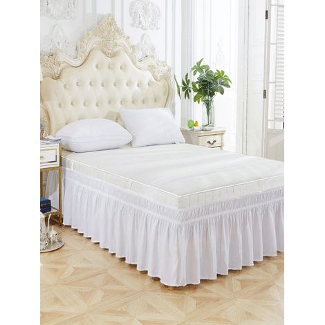 1 Pièce de pied-de-lit élastique unicolore, taille Twin, housse de lit douce, anti-saleté, installation facile, anti-poussière, bande de dentelle à volants luxueuse durable, confort peau – Blanc (1/5)