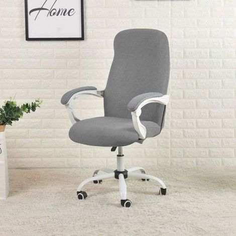 Housse de chaise jacquard gris extensible, sangles antidérapantes, dossier 60-69 cm, assise 42-55 cm, pour bureau et domicile (1/5)