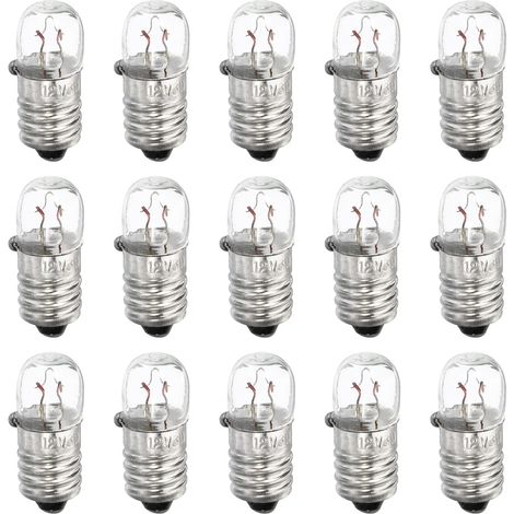Ampoules Miniatures E10 12V 3W Jaune Chaud Lot de 15 avec Boîte Verre et Métal pour Lampe de Poche Instrumentation Signalisation (1/5)