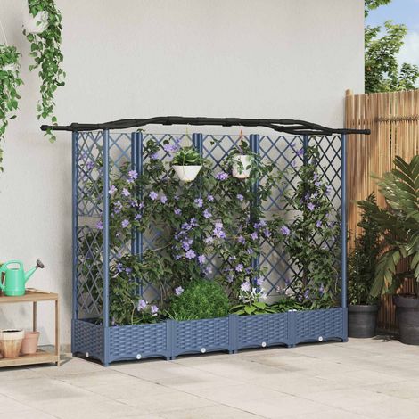 Cama elevada con trellis y techo Gris 203,5 x 40 x 125 cm PP