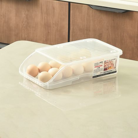 Boîte de Rangement Œufs Automatique Transparente pour Réfrigérateur - Conteneur Plastique Épais avec Rouleau et Rainures, Blanc (1/5)