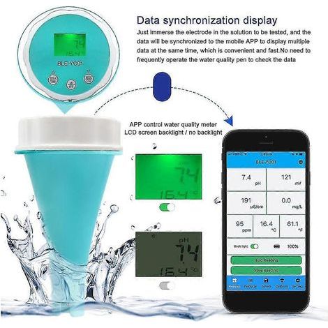 Ph-mètre Bluetooth 6 en 1 – Mesure pH, ORP, chlore, EC, TDS, température – Étalonnage automatique 5 points – Application mobile