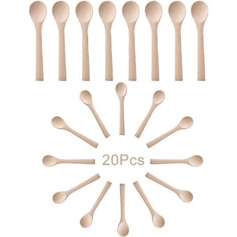 20 handgefertigte Holzlöffel, Mini-Holzlöffel, kleine Holzlöffel für Kinder, 13 cm große Servierlöffel aus Holz, für Eiscreme, Honig, Kaffee usw. (1/5)