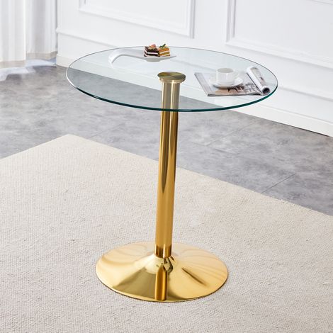 Tavolo da pranzo alto rotondo in vetro temperato Ø89 cm, base in metallo dorato DESVIAE (1/5)