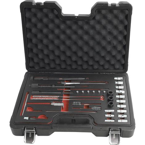 Clas – Coffret nettoyage sièges injecteurs 35 pièces – Fraises réglables en profondeur – Extracteur joints injecteurs – Brosses petit et gros diamètre (1/2)