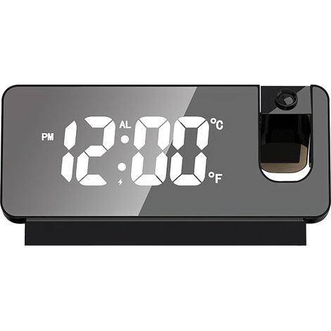 Réveil à Projection, réveil avec Projection 180 °, réveil LED, Horloge numérique, Snooze, Double Gong, température USB, Fonction de Charge, Horloge de Projection pour la Maison, Le (1/5)