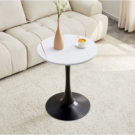 MEUBLIV Table ronde 60 cm blanc et noir – structure centrale stable, montage requis (1/5)
