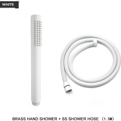 (Flexible de douche blanc) Pommeau de douche à main en laiton, pommeau de douche rond pour salle de bain, blanc/or brossé/chrome/gris/noir mat (1/5)