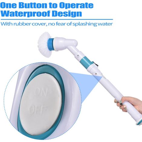 Cepillo eléctrico giratorio para bañera , limpiador de bordes de bañera, con 3 cabezales y mango telescópico ajustable (1/5)