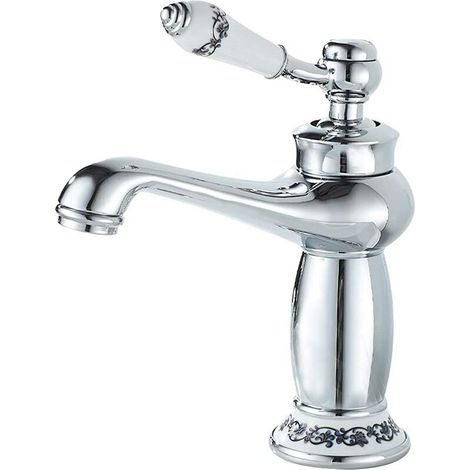 Badezimmer-Wasserhahn, Einhebel-Badezimmer-Wasserhahn, Chrom, für Badezimmer-Waschbecken oder Waschbecken, heiß und kalt über Waschbecken-Mischbatterie einstellbar (1/5)