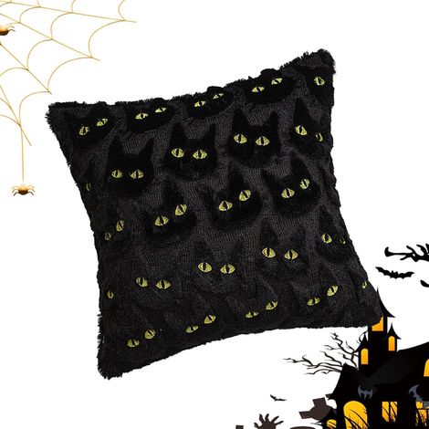 Housses de Coussin Halloween Taie d'Oreiller Décorative de Style Ferme pour Housses Coussin Jeté Chat Noir Halloween pour décoration canapé style (1/5)