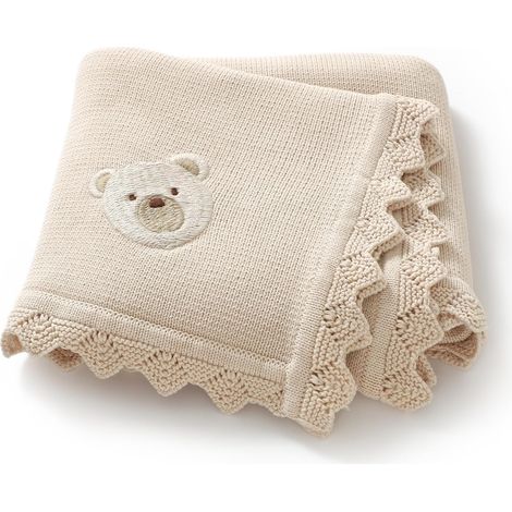 Manta de bebé de algodón con diseño de panal, suave al tacto, ideal para recién nacidos, niños y niñas, con un adorable diseño de oso bordado. (1/5)