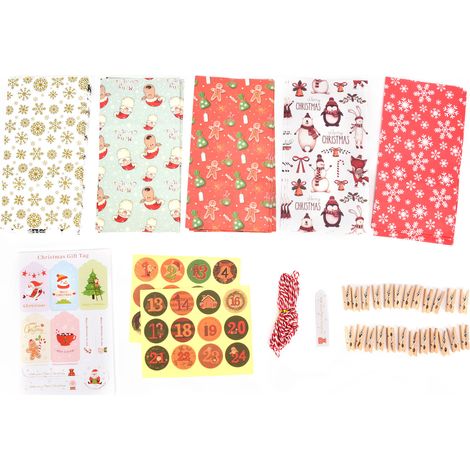 24 Pièces Sacs Cadeaux de Noël, Apparence Raffinée Thème de Noël, Sachets en Papier avec Autocollants Chiffrés (1/5)