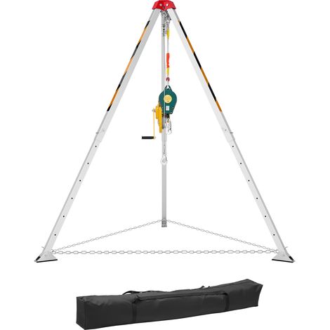 Mophorn Kit de trípode de rescate para espacios confinados, con capacidad de 816 kg, patas ajustables de 1,25 m, cable de 19,8 m, sistema de protección de 10 m, altura ajustable de 1,34 a 2,15 m (1/5)