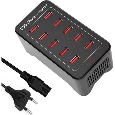 Chargeur USB Multiprise 50W - 10 Ports, Compatible avec iPhone 12/13/14/15, Samsung S23/S22, Xiaomi, Google, Tablette (1/5)