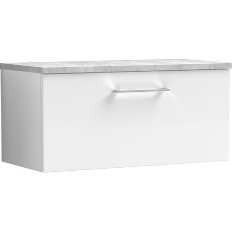 Nuie Arno Wall Hung 1-Drawer Vanity Unit with Bellato Grey Worktop 800mm Wide - Gloss White (1/5)
