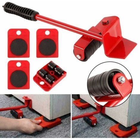 Accessoire de levage,Kit de Deplace Meuble Lourd Sans Effort, Deplace Meuble a Roulette,1 Tige de Levage et 4 Roulettes de Déplacement,Jusqu'à 300KG (1/5)