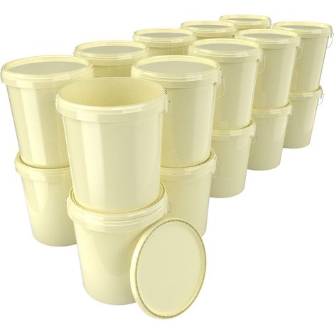 20 seaux avec couvercle en plastique seau vide poignée 15,9l alimentaire ivoire clair