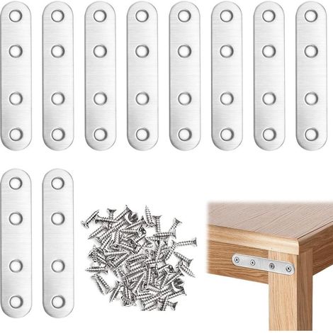 10 Pièces Equerre Plate Fixation Inox, Plaques Renfort en Acier Inoxydable, 76x16x2mm Pattes D'assemblage, Pattes D'assemblage Perforée Plates Metal, pour Connexion Bois Meubles (1/5)