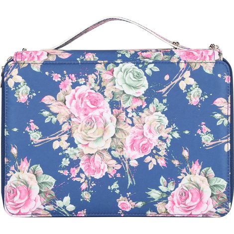 Pencil Case Rose Printed Multi Layer Zipper 252 Slots Portable Pen Holder Storage Pocket(Blue Background Rose ) (1/5)