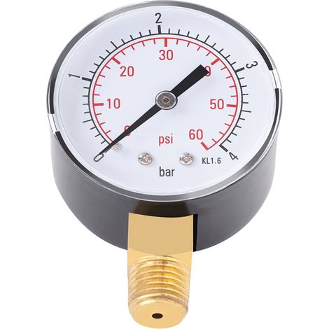 Manomètre miniature (1 pièce) pour carburant, air, huile ou eau, 0-4 bar / 0-60 psi, filetage NPT (1/5)