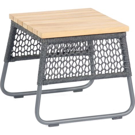 Sonnenpartner Poison Lounge-Tisch Beistelltisch 45x45 cm Teak/Alu/Polyrope grau