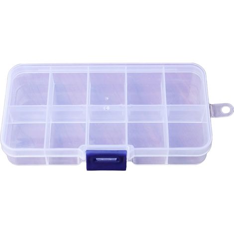 Boîte de rangement en plastique transparent ajustable à 10 compartiments pour petits composants, bijoux, outils, perles, pilules, etc.