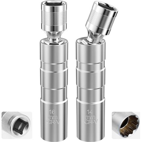 Llave para bujías de 14 mm y 16 mm, 2 piezas, llave de precisión de acero para bujías, llaves para bujías de pared delgada, dado para bujías, dados magnéticos para bujías, llaves para bujías generales (1/5)