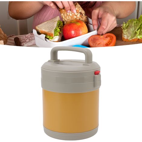 Boîte à lunch isotherme en acier inoxydable 304, seau à lunch portable pour étudiants et employés de bureau, grande capacité, porte-canette, jaune miel (1/5)