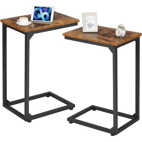 Lot de 2 Tables d’Appoint, Bout de Canapé en Forme de C, Marron (1/5)