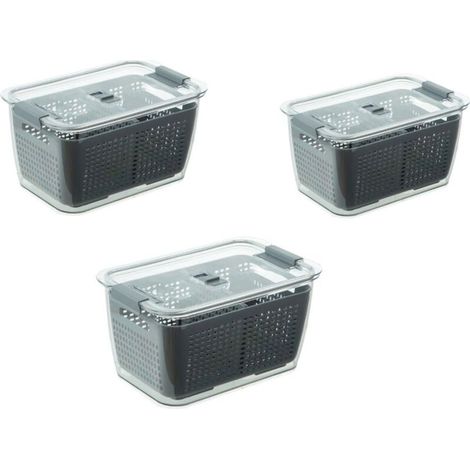 Lot De 3 Boîte De Conservation Alimentaire, Boîte Fraicheur 1,7 Lsans BPA pour Rangement Frigo avec Égouttoir, Récipient de Conservation Salade—gris (1/4)