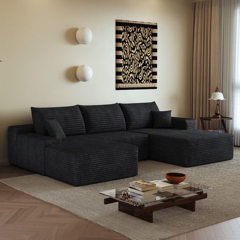 Modulares Ecksofa 270 cm Schwarz Stoff mit Chaiselongue, tiefer Sitzfläche und montagefreiem Design (1/5)