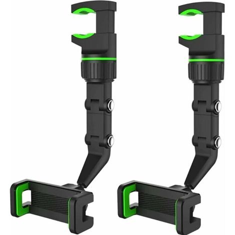 Set of 2 Universal 360° Car Rearview Mirror Phone Holders - Multifunctional Holder for Mobile Phone and GPS - Green (1/5)