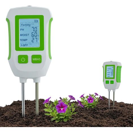 5-in-1 Bodentester Digitales Pflanzenfeuchtigkeitsmessgerät: pH-Wert, Fruchtbarkeit, Luftfeuchtigkeit, Temperatur und Licht mit LCD-Bildschirm für Garten, Landwirtschaft und Rasen (1/5)