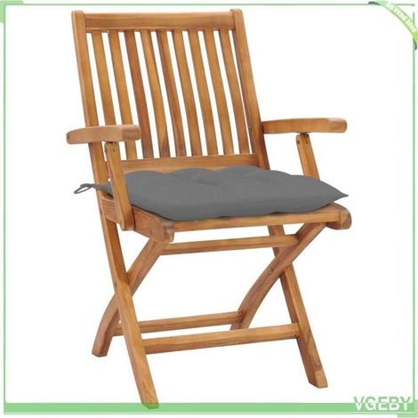 Chaises de jardin - FAFEICY - 3062422 - Bois de teck massif - Pliantes - Coussins gris (1/5)