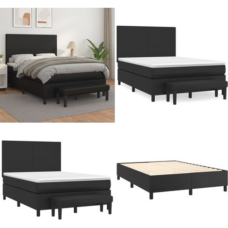 Cama box spring con colchón cuero sintético negro 140x190 cm - Colchón de muelles - Cama con cabecero ajustable