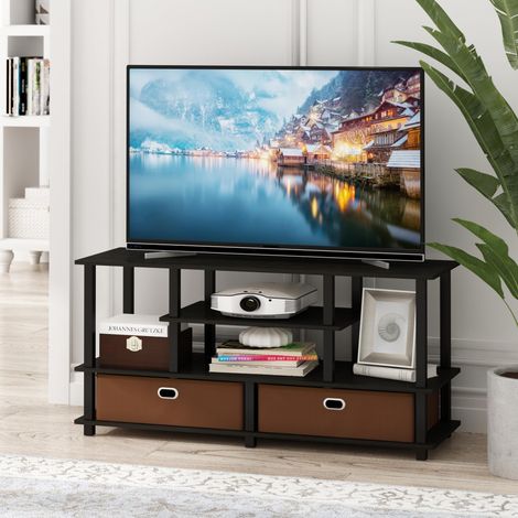 Meuble TV à Assemblage sans Outils pour TV jusqu'à 140 cm, Centre de Divertissement à 4 Niveaux, Console TV avec 2 bacs de Rangement, pour Salon, Chambre à Coucher, Bureau à Domicile (1/5)