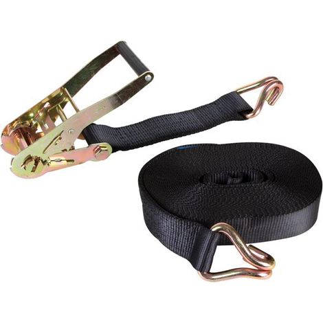 Toolland Correa de Aterrizaje, en 2 Partes, con Tensor de trinquete y Ganchos de Dedos Apretados, UV y Resistentes a la Humedad, para la estiba de Cargas Medianas, máx. 1000 kg, poliéster, Negro, 50