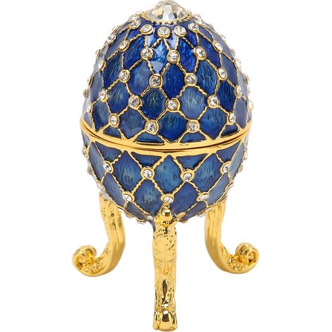 Boîte à bijoux en forme d'œuf, en alliage de zinc, avec un design à charnière, adaptée au rangement de bagues et autres objets de collection, livrée avec une base trépied dorée, bleue. (1/5)