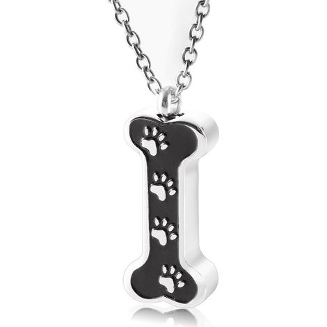 Collier urne funéraire vintage en forme d'os, orné d'empreintes de pattes, pour conserver les cendres de votre chien. (1/5)
