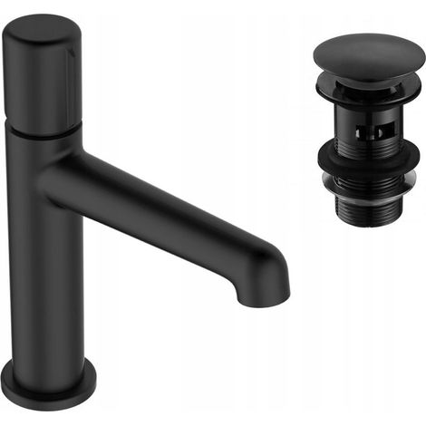 Robinet de lavabo à poser Pretto noir avec bouchon clic-clac (1/5)