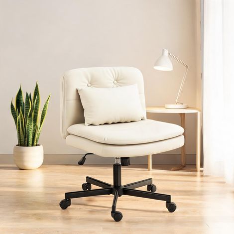 Chaise de bureau beige en cuir 67 x 63 x 93 cm (1/5)