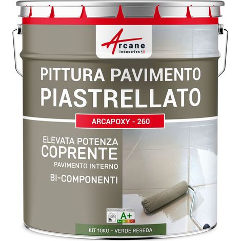 Vernice per piastrelle pavimento, a base di resina epossidica - Arcapoxy Pavimento Piastrellato - 10 kg (fino a 50 m² in 2 strati) Verde reseda - RAL 6011 - ARCANE INDUSTRIES