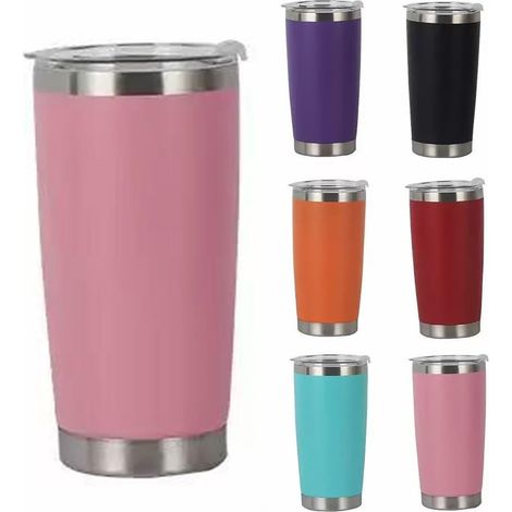 Gobelet en acier inoxydable de 590 ml avec couvercle, à double paroi, tasse à café sous vide, tasse de voyage pour boissons glacées et boissons chaudes, tasse de voyage isotherme avec pailles (1/5)