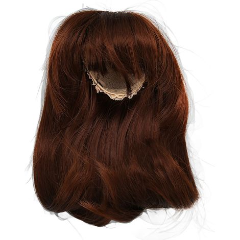 Puppenperücke im Maßstab 1:6 mit Pony, selbstgemachte, simulierte Kopfhaut, hitzebeständiges Seidenhaar, dunkelbraun, Größe 15,5–17 cm (1/5)