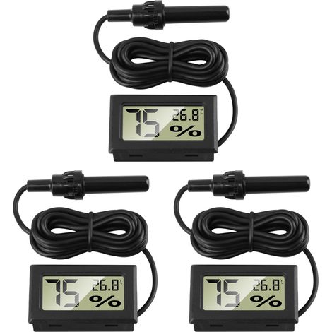 Lot de 3 Thermomètre Hygromètre Numérique avec Sonde Externes, Jauge de Température Humidité Mètre Digital Mini Température -50 à 70°C & Humidité 10 à 90% pour Aquarium Salle Séjour Reptile Incubateur (1/5)