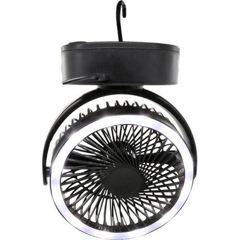 Ventilateur De Camping - Ventilateur USB Mini 3-en-1 Avec Lampe LED Et Crochet - Rotation 340° - 3 Vitesses - Batterie 7200 mAh - Pour Tente Bureau Voiture Extérieur - 1 Pièce (1/5)