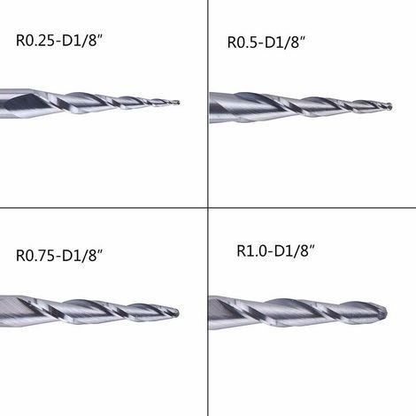 Set di 4 frese coniche in metallo duro per CNC per incisione - Diametro 4 mm, varie lunghezze e raggi - Ideali per lavori di precisione - ALTRO (1/4)