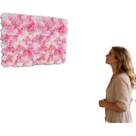 Paneles de pared con flores artificiales, juego de 6, tela de seda, 60 x 40 cm, para uso interior/exterior, dalias y rosas. (1/5)